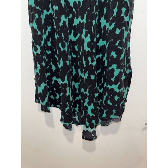 A.L.C. Silk Green & Black Abstract Print Asymmetrical Hem Midi Skirt Women's Siz - Picture 5 of 11